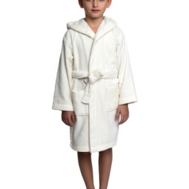 TowelSelections Little Girls Robe, Kids Hooded Cotton Terry Bathrobe Cover-up Size 4 Ivory