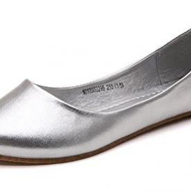 IF FEEL Women’s Leather Silver Casual Pointy Toe Soft Solids Ballet Walking Flats Shoes – Size 7