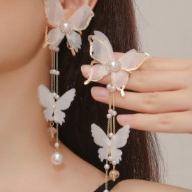 Gold Butterfly Design Pearl Alloy Earrings