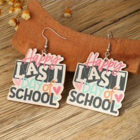 Letter Print Heart Detail Multi Color Earrings