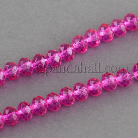 Spray Painted Glass Bead Strands, Faceted, Rondelle, HotPink, 8x6mm, Hole: 1mm; about 78pcs/strand, 15.7″