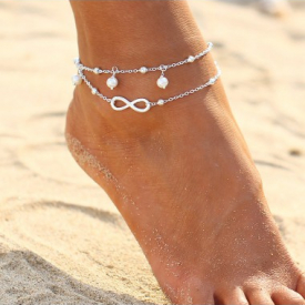 Silvery White Bow Pearl Detail Anklets