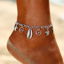 Silver Starfish and Turtle Chain Anklet