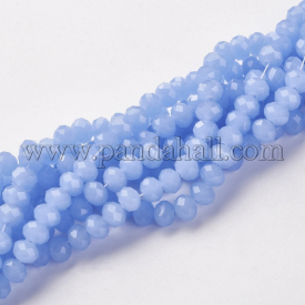 Glass Beads Strands, Imitation Jade Style, Faceted, Rondelle, CornflowerBlue, 6x4mm, Hole: 1mm; about 95pcs/strand, about 14″