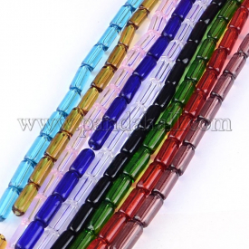 Transparent Glass Bead Strands, Tube, Mixed Color, 15x6mm, Hole: 1mm; about 22pcs/strand, 12.5″