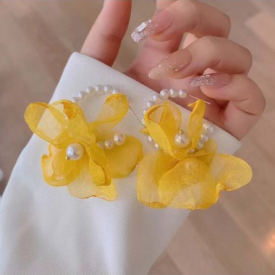 Pearl Detail Floral Design Yellow Earrings