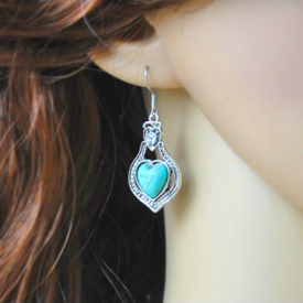 Turquoise Heart Retro Cutout Design Earrings
