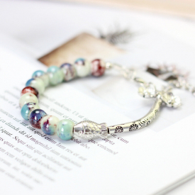 Vintage Colorful Beads Cuff Bracelet Ethnic Ceramic Bracelet