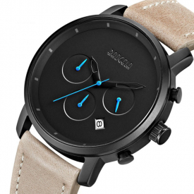 Fashion Leather Stainless Steel Band Men Quartz Watch