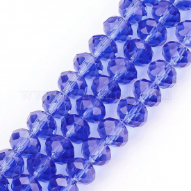 Handmade Glass Beads, Faceted Rondelle, MediumBlue, 8x6mm, Hole: 1mm; about 68~70pcs/strand