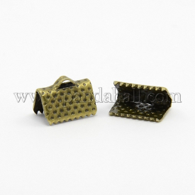 Iron Ribbon Ends, Lead Free, Antique Bronze Color, about 10mm long, 7mm wide, 5mm thick, hole: 2mm