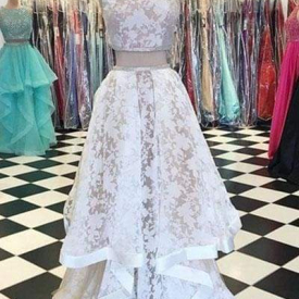 Jewel Two Piece Long Prom Dresses Cheap