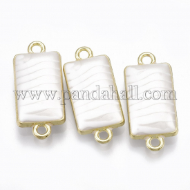 Alloy Double-sided Enamel Links, Rectangle, Light Gold, White, 24.5x11x5.5mm, Hole: 2mm