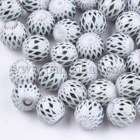 Electroplate Glass Beads, Round with Rhombus Pattern, CadetBlue, 8~8.5mm, Hole: 1.5mm