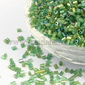 11/0 Two Cut Glass Seed Beads, Hexagon, Trans.Colours Rainbow, Green, Size: about 2.2mm in diameter, about 37500pcs/Pound