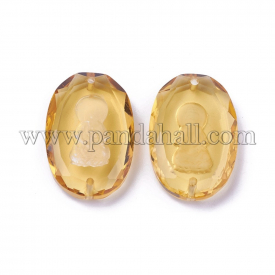 Glass Links, Faceted, Oval with Buddha, Orange, 30x20x6mm, Hole: 1.2mm