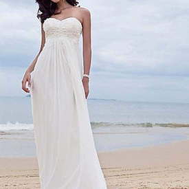 High Waist Elegant White Boho Beach Wedding Dress