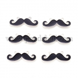 Alloy Links, with Enamel, Lead Free and Nickel Free, Moustache, Black, 13x36x2mm, Hole: 1.5mm
