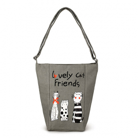 Women Vintage Canvas Cute Cat Handbag Shoulder Bag Messenge Bag