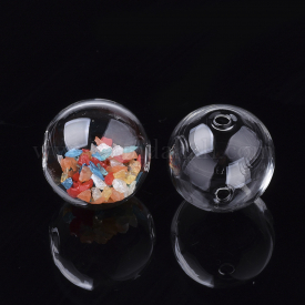Handmade Blown Glass Globe Beads, Round, Clear, 15.5~16×15~15.5mm, Hole: 1.5~2mm