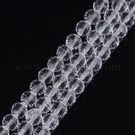 Transparent Glass Bead Strands, Faceted, Round, Clear, 6mm; Hole: 1mm, about 72pcs/strand, 15″