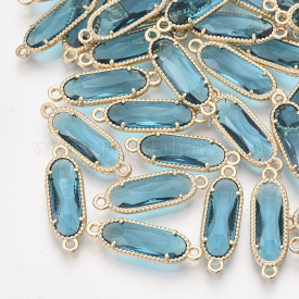 Glass Links, with Light Gold Plated Environmental Alloy Findings, Faceted, Oval, DarkTurquoise, 21x7x3mm, Hole: 1.2mm