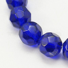 Glass Beads Strands, Faceted, Round, DarkBlue, 10mm, Hole: 1.5mm; about 13″/strand, about 34pcs/strand