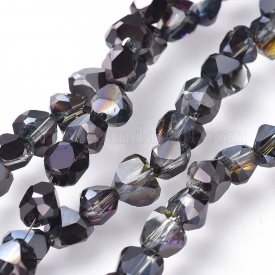 Electroplate Glass Beads Strands, Half Plated, Faceted, Heart, Black Plated, 6.5~7×7~7.5×5~6mm, Hole: 1.5mm; about 78~80pcs/strand, 18.9″~19.3″(48~49cm)