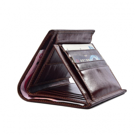 Men Tri-fold Genuine Leather Vintage Multi-card Slots Wallet