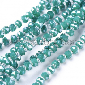 Glass Beads Strands, Faceted, Rondelle, LightSeaGreen, 4×2.5mm, Hole: 0.8mm; about 150pcs/strand, 23.6″(60cm)
