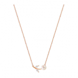 S925 Sterling Silver Rhinestone Artificial Pearl Leaves Short Clavicle Necklace