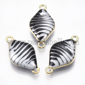 Alloy Double-sided Enamel Links, Horse Eye, Light Gold, Black, 26.5x14x6mm, Hole: 2mm
