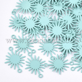 Spray Painted Iron Links, Sun, PaleTurquoise, 27x22x1.5mm, Hole: 1mm