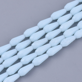 Opaque Solid Color Glass Beads Strands, Imitation Jade, Facetde, Teardrop, LightSkyBlue, 9~10x4mm, Hole: 1mm; about 72pcs/Strand, 26.38~27.17”(67~69cm)
