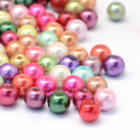 Baking Painted Pearlized Glass Pearl Round Bead Strands, Mixed Color, 6~7mm, Hole: 1mm; about 1618pcs/500g