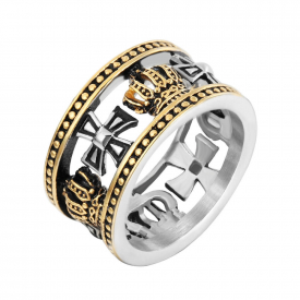 REZEX 13mm Vintage Personality Ring Crown Cross Men’s Stainless Steel Finger Rings