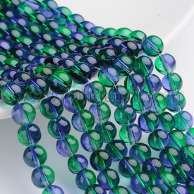 Spray Painted Transparent Glass Bead Strands, Round, DarkSeaGreen and SlateBlue, 8mm, Hole: 1mm; about 104pcs/strand, 31.5″