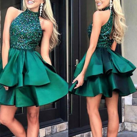 Free Shipping on Chicloth A-Line Satin Jewel Sleeveless Short/Mini With Beading Dresses