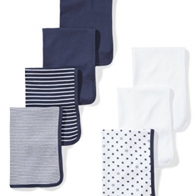 Moon and Back Baby Set of 7 Organic Burp Cloths, Navy Sea, One Size
