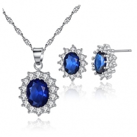 5.2 Ct . Created Sapphire with Simulated Diamond Accent -Bridal Princess Kate Diana Blue Earrings Necklace Jewellery Set for Bride, Mother of the Bride, Bridesmaid Jewelry- Engagement Wedding Gifts