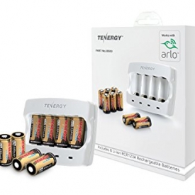 Arlo Certified: Tenergy 3.7V Arlo Battery Fast Charger and 650mAh RCR123A Li-ion Rechargeable Batteries for Arlo Wireless Security Cameras (VMC3030/3200/3330/3430/3530), UL UN Certified, 8-Pack