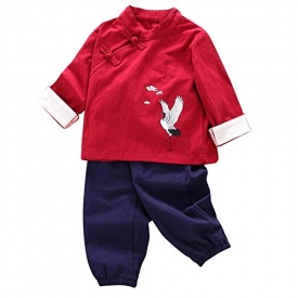 JIANLANPTT Lovely Animal Pattern Casual Boys Girls Tang Suit Spring Long Sleeve Kids Clothes Chinese Set Red 4-5years