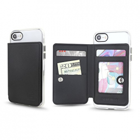 Gear Beast Universal Cell Phone Flip Folio Stick On Slim PU Leather Wallet 3 Slot Card Holder including Transparent ID Holder for Men & Women