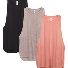icyzone Yoga Tops Activewear Workout Clothes Sports Racerback Tank Tops for Women(M,Black/Beige/Pale Blush)