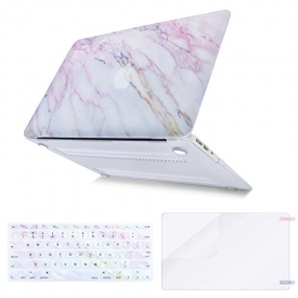 Mosiso Plastic Pattern Hard Case with Keyboard Cover with Screen Protector for MacBook Air 13 Inch (Model: A1369 and A1466), Pink Marble