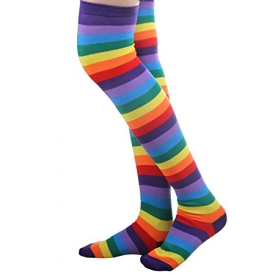 Tinksky Rainbow Strips Leg Stocking Colorful Thigh High Socks Christmas Birthday Gift for Women Girls