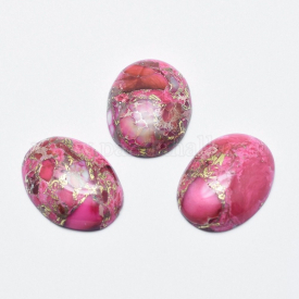 Natural Regalite/Imperial Jasper/Sea Sediment Jasper Cabochons, with Silver Line, Flat Oval, 25~26×18~19×6~6.5mm