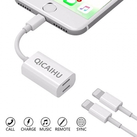 iPhone / 7Plus/ 8 / 8Plus/ X Adapter & Splitter, 2 in 1 Dual Lightning Headphone Jack Audio + Charge Cable Adapter, Compatible for iOS 11 or later, Sync,Music Control,Charge Function at the same time