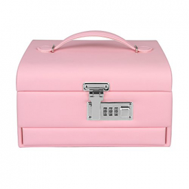 Combination Lock Jewelry Box Organizer for Girls Mirrored Leather Three-layer 11 Separate Compartment Keepsake Secret Storage Case, Pink
