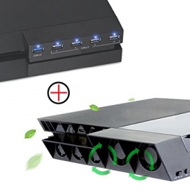 PS4 Cooling Fan & USB Hub Combo Kit – ElecGear Auto Temperature Controlled Cooler, 5-Port 3.0 USB Extension Adapter for PSVR Headset, Controller, Hard Drive Storage, Charger Extender for PlayStation 4